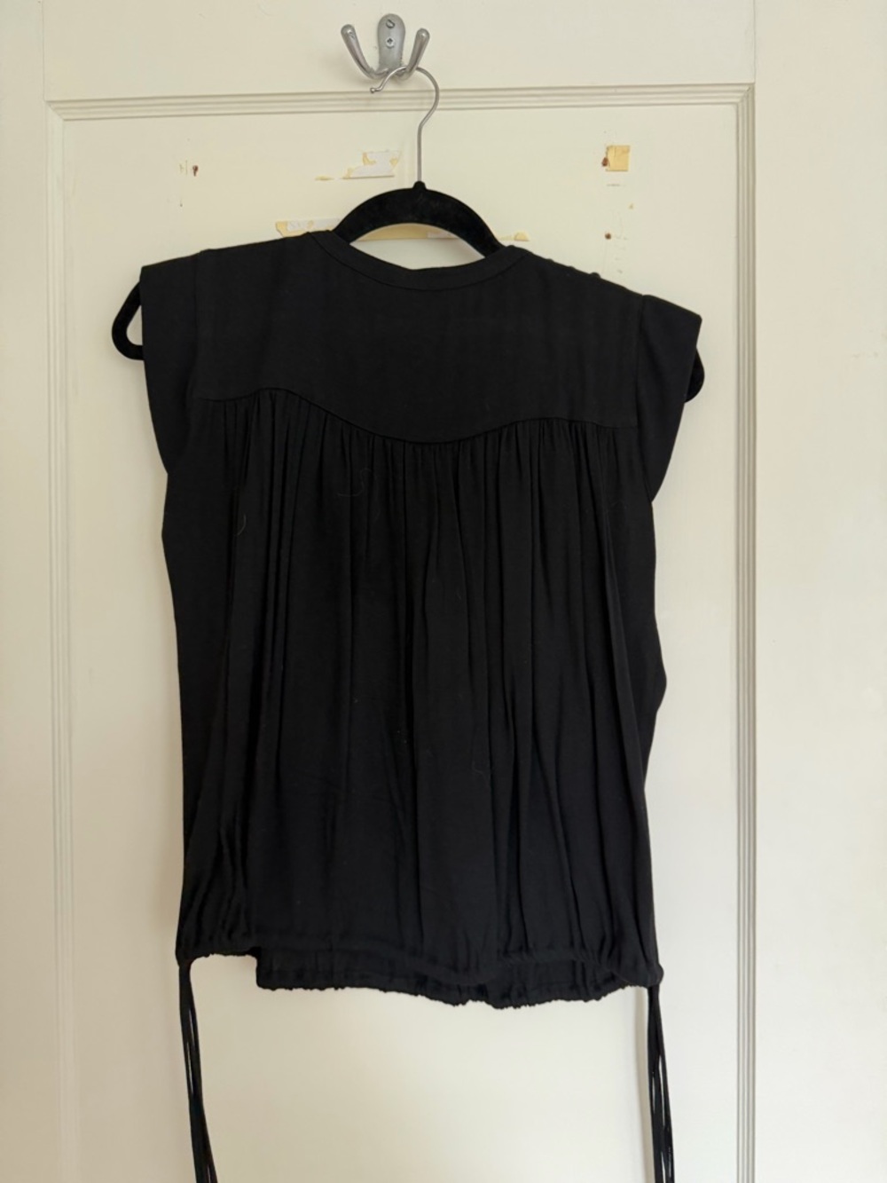 Isabel Marant Black Pleated Cap-Sleeve Blouse